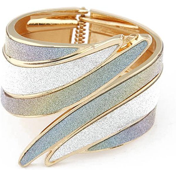 Moda, Punk, Exagerada, Alas De áNgel, Pulsera De Tres Y Media SúPer Ancha Abierta, Pulsera De Metal Mate Brillante. Beige-image