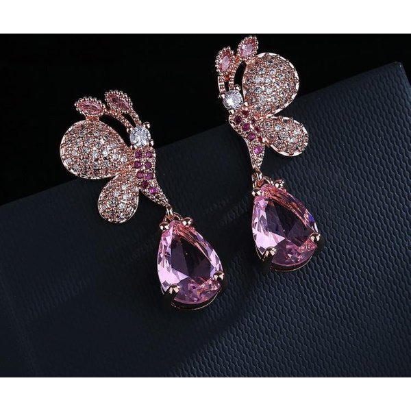 Pendientes Europeos Y N De Circonita Brillante Con Pendientes Colgantes De Mariposa Y Flor De Colores-image