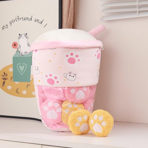 Bolsa Linda De Peluches De Té Boba Juguete Relleno Taza De Té Con Leche Y Burbujas Almohada Abrazable De Peluche ExtraíBle Suave Forma De Snack Regalo Creativo Para NiñOs-image