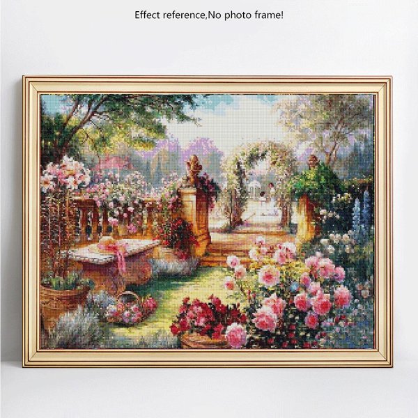 Pintura De Diamantes Redondos Completos Paisaje De JardíN Imagen De PedreríA 5D Bordado De Diamantes DIY 20X30-image