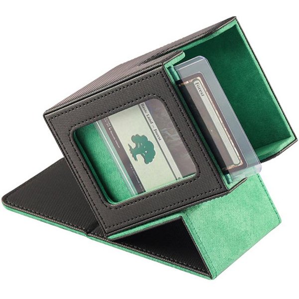 Caja De Almacenamiento Para Barajas De Cartas Coleccionables Organizador De Tarjetas De Cuero PU Para MTG TCG Soporte Para Baraja De 100+ Cartas Estuche Duradero Para Coleccionistas Verde-image
