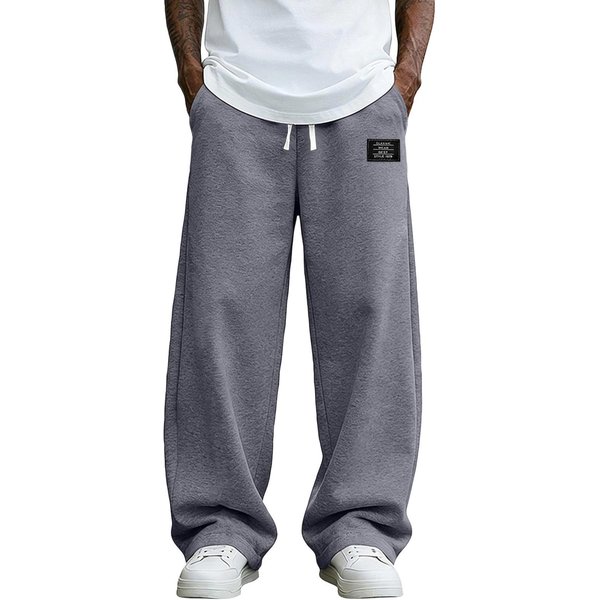 Pantalones De CháNdal Anchos Para Hombre De Corte Holgado Con Cintura Ajustable Con CordóN Y Parche, Pantalones Casuales Deportivos M-image