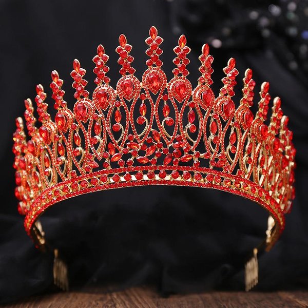Corona De Rhinestone Reina Real Diadema Grande Peinescoronas Tiara Para Mujeres Nupcial Boda Fiesta Corona Vestido De Cabello Accesorios De JoyeríA Red-image