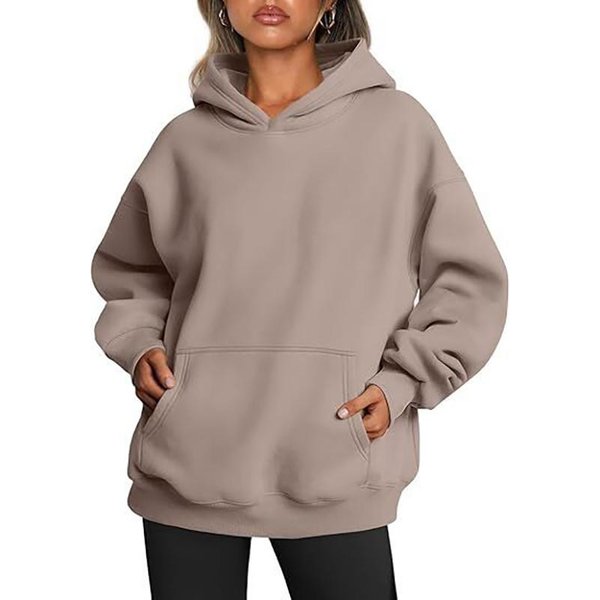 Sudadera Con Capucha Para Mujer, Sudadera De Forro Polar Informal, Holgada, De Gran TamañO, De Color SóLido S Camello-image