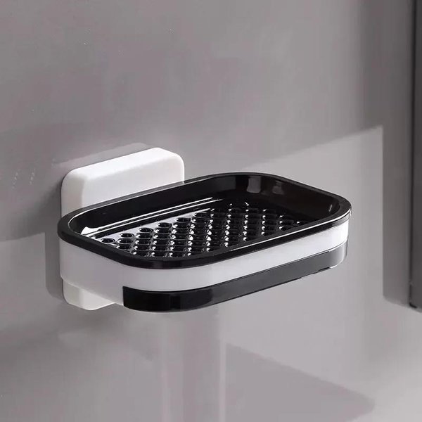 Jabonera De Doble Capa Montada En La Pared, CajóN Sin Perforaciones, Soporte De Drenaje, Caja De Almacenamiento De Esponja De Cocina, Organizador De BañO, Estantes-image