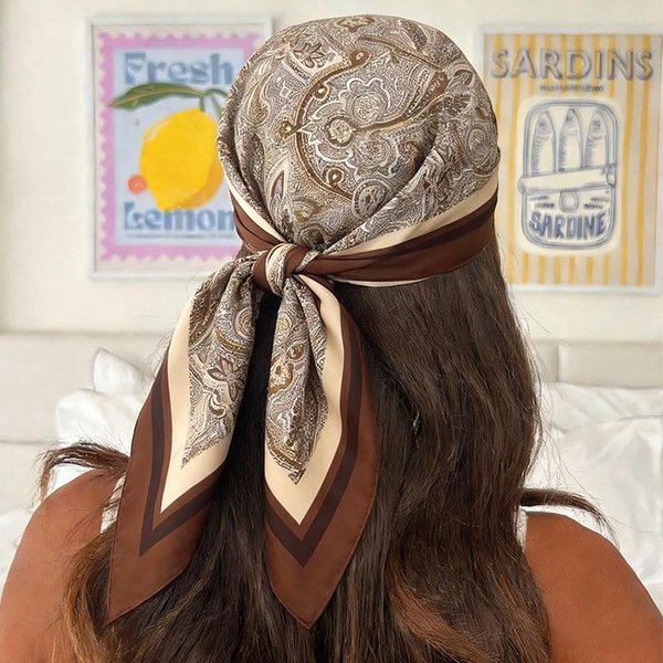 Bufanda Cuadrada De Seda De Lujo Para Mujer PañUelo Satinado Estampado Paisley Envoltorio Chal Suave Hiyab Foulard Diadema 70X70CM Gray-image