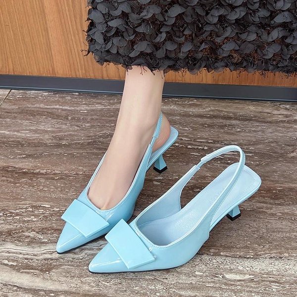 Zapatos De Mujer Alta Calidad Baotou Zapatos De TacóN Alto Para Mujer Moda Slip On SóLido Oficina Y Carrera Sexy Tacones De Punta Para Mujer 40 Azul Cielo-image
