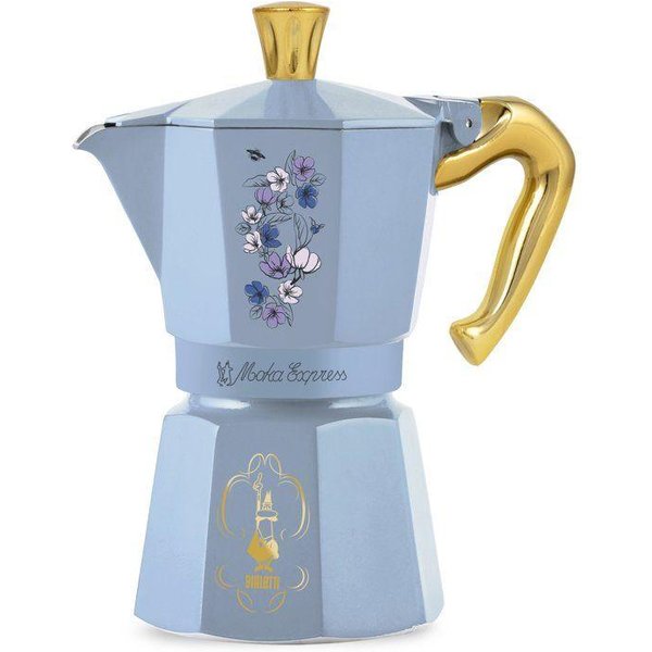 Cafetera Italiana - Bialetti - Moka Express - ColeccióN Birdgerton - 6 Tazas - 250 Ml - Azul / Flores-image