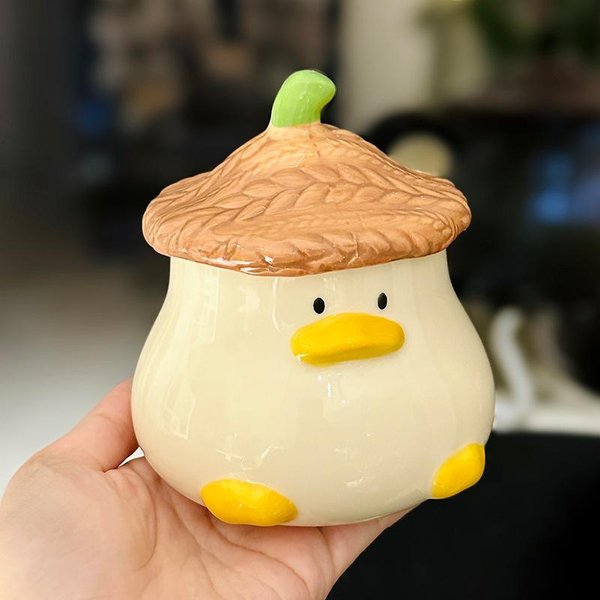 KreskóWkowy Uroczy Kubek W KształCie Kaczki Z Pokrywką Uroczy Ceramiczny Kubek Do Wody Kreatywny Biurowy Kubek Do Kawy PamiąTka 400Ml-image
