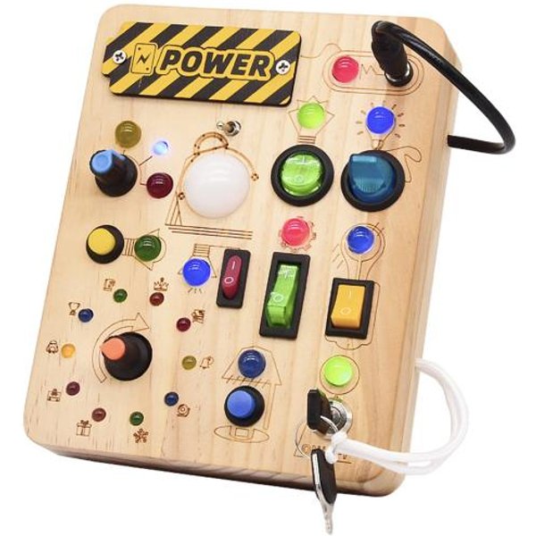 Interruptor De Luz LED Tablero Ocupado NiñO PequeñO Interruptor Iluminado Control Tablero De Madera Habilidades Motoras Finas NiñOs Educativo Aprendizaje Actividad Juego Tablero Juguete A-image