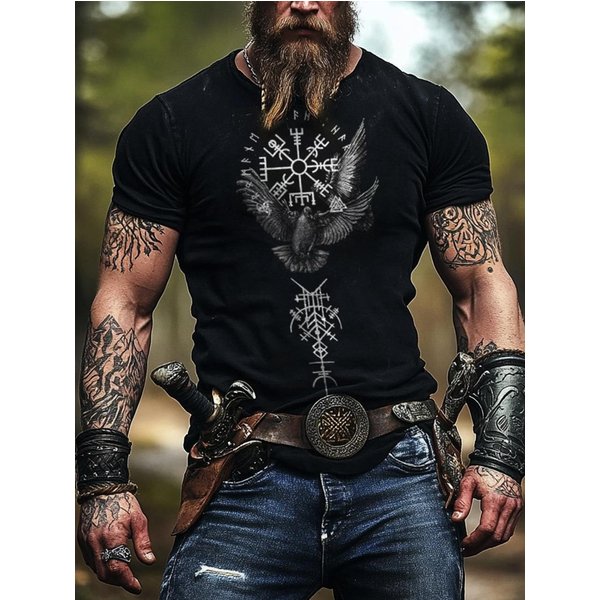 Camiseta De Verano Para Hombre De Talla Grande Con Estampado 3D De PatróN NóRdico Vikingo - Secado RáPido Y Transpirable Adecuada Para Uso Al Aire Libre (As The Picture,4Xl) Black-image