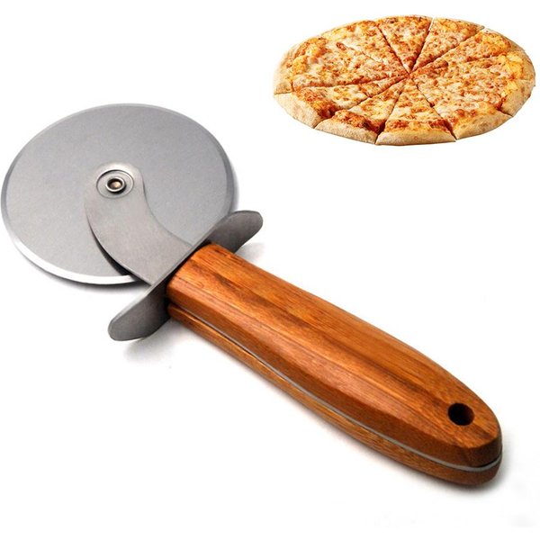 Rueda Cortadora De Pizza De Acero Inoxidable Cortador De Pizza De Cocina Con Mango De Madera Antideslizante MarróN-image