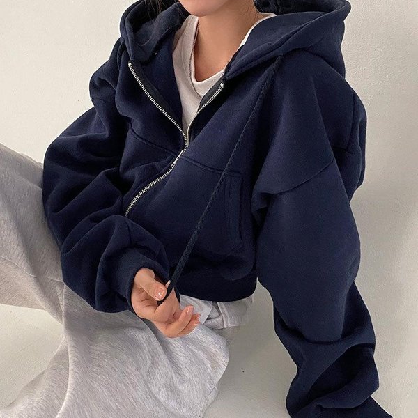 Damskie Bluzy Z Kapturem Kurtka Jesień Vintage Jednokolorowe Bluzy Z Kapturem Zapinane Na Zamek Harajuku Wersja KoreańSka Z DłUgim RęKawem Kurtki Z Kapturem PłAszcz M Black-image