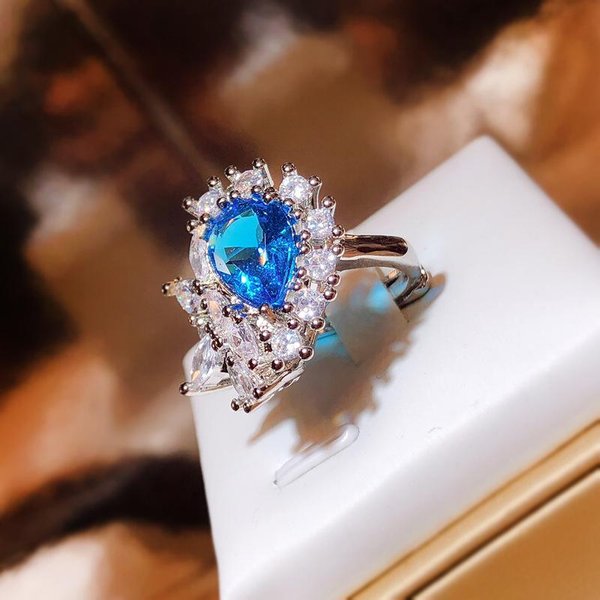 Nuevo Producto Zafiro Simulado Brillante Ovalado Anillo Abierto Para Mujer Adjustable Opening-image
