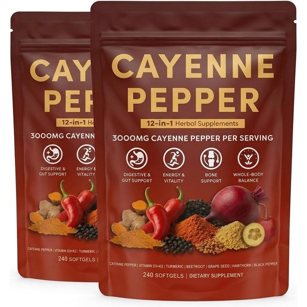 Complejo De Pimienta De Cayena Con D3+K2, CúRcuma Y Berberina – Soporte Para El CorazóN Y Las Venas (240 CáPsulas Blandas) 2Pack-image