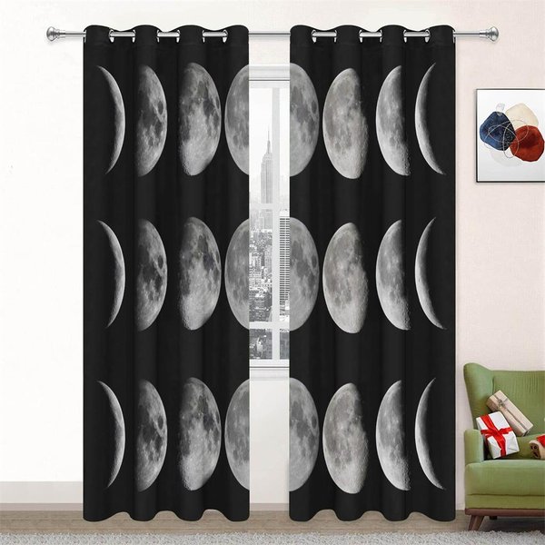 Cortina De Cielo Estrellado, Bosque, Lago, Luz De Luna, Un Juego De Dos, Cortina Para Hogar, Dormitorio, Sala De Estar 50W60H(Cm)X2Pcs&Rod Pocket-image