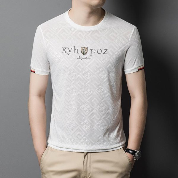 Lato Nowy T-Shirt MęSki Z KróTkim RęKawem Marka Modowa Casualowa Moda LuźNy ŻAkardowy OkrąGłY Dekolt T-Shirt MęSki Dla MężCzyzn W śRednim Wieku 4XL White-image