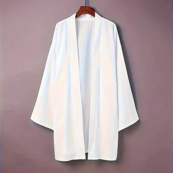 CáRdigan De Manga Larga Para Hombre De Color SóLido Camisa Kimono Larga Ropa Tradicional AsiáTica Yukata Chaqueta Haori Abrigo 6 Colores Kimono JaponéS XL Blanco-image