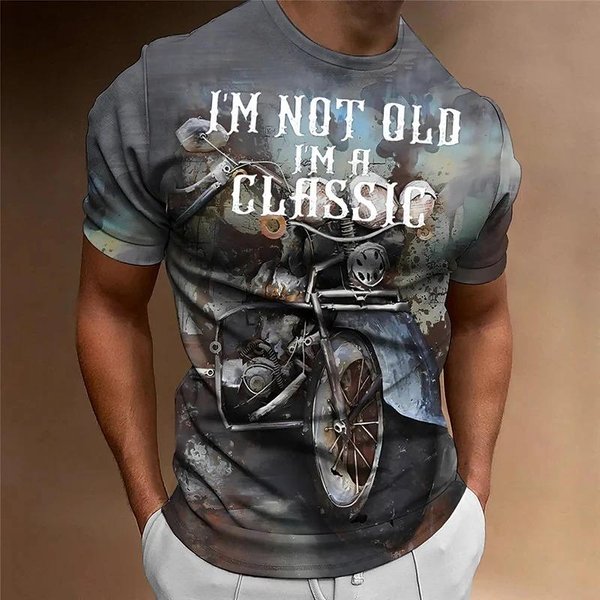 Koszulka Motocyklowa MęSka 3D Print KróTki RęKaw Vintage Classics Tshirt Dla MężCzyzn Street Ride Biker Koszulki Topy Oversized T-Shirt XL Gray-image
