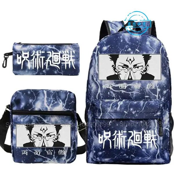 3 Sztuki Plecak Jujutsu Kaisen Anime Dziewczyny ChłOpcy Prezent Torba Szkolna Uczeń Nastolatek Tornister Laptop Z Torbami Na Ramię PióRnik 16 Inches-image