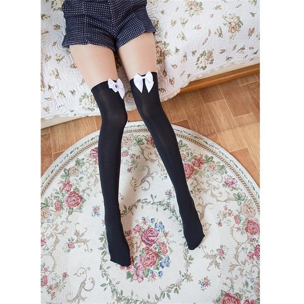 Medias Sexy De Muslo Con Lazo Para Mujer Medias Transpirables Negras Blancas Medias De Muslo Por Encima De La Rodilla Regalos De Cosplay-image