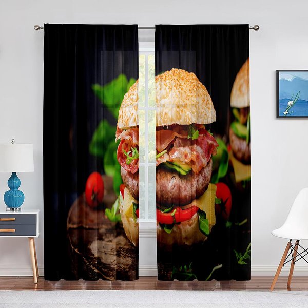 Delicioso Filete De Res Comida Cortinas De Tul Para Sala De Estar Dormitorio DecoracióN Moderna ChifóN Transparente Voile Cortina Para Ventana De Cocina 1 PCS W100Xh250Cm&Grommet Top-image