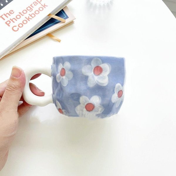 Kubki Ceramiczne Kubki Do Kawy RęCznie Formowane Nieregularne RęCznie Malowane Kolor Podszkliwny Kubek Do Herbaty Mlecznej KreskóWkowy Kubek śNiadaniowy Kubek Do Wody 301-400Ml Gray-image