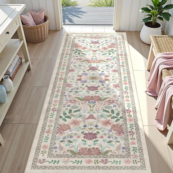 Alfombra Pasillo Floral Suave Flor BotáNica Larga Alfombra Dormitorio Antideslizante Felpudo Lavable A MáQuina Cocina DecoracióN Del Hogar 160*200Cm-image