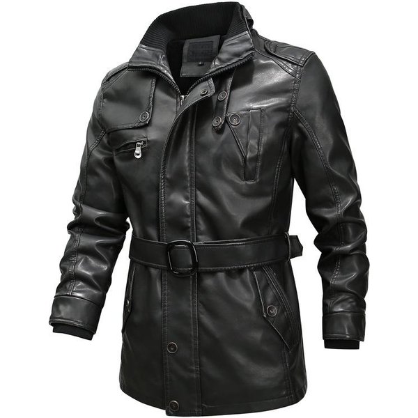 Chaqueta De Cuero Lavado Para Hombre De Motocicleta De Cuero PU 3XL-image