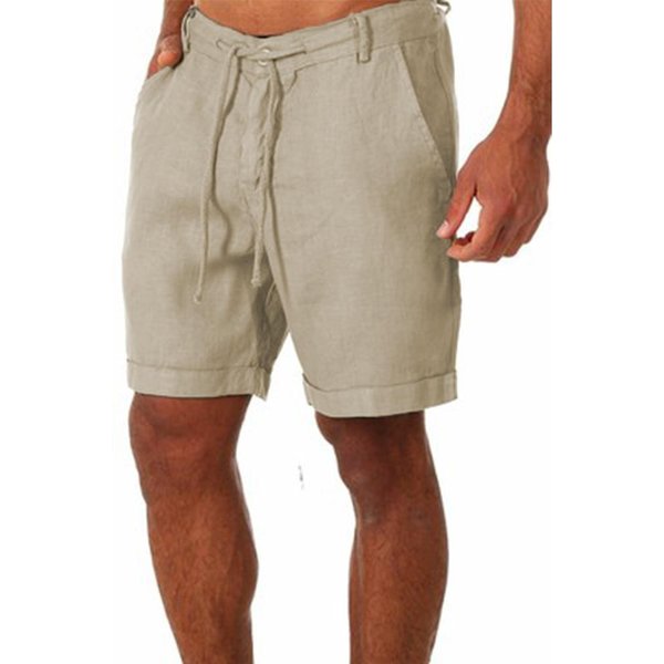 Nowe MęSkie BawełNiane Spodenki Lniane Spodnie MęSkie Letnie OddychająCe Spodnie Lniane W Jednolitym Kolorze Fitness Streetwear S-3XL XL Beige-image
