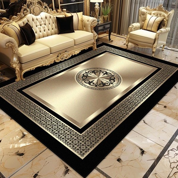 Alfombra Dorada De Lujo Para Sala De Estar DecoracióN De ÁRea Grande Hogar Sofá Alfombras Antideslizantes Dormitorio SalóN Mesas De Centro Alfombras Suaves Para El Suelo 60*90Cm Beige-image