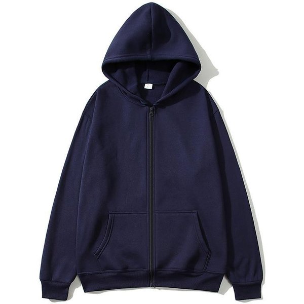 Jesień Zima Unisex Bluza Rozpinana Na Zamek Kardigan Bluza Z Kapturem Jednolity Kolor Pusta Odzież Sportowa Top M Kolor Granatowy-image
