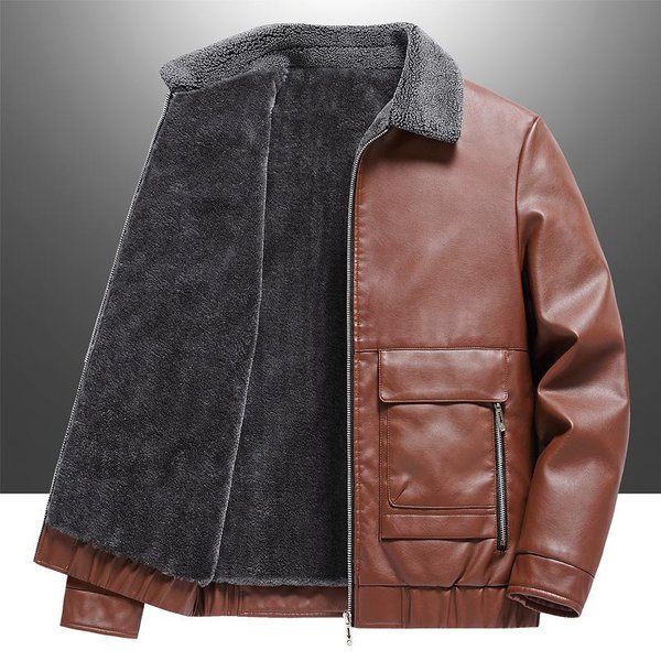 Nueva Chaqueta De Cuero PU Gruesa Para Hombre Para JóVenes Y Mediana Edad, Chaqueta Guapa Con Solapa, Chaqueta Para Hombre 5XL Brown-image