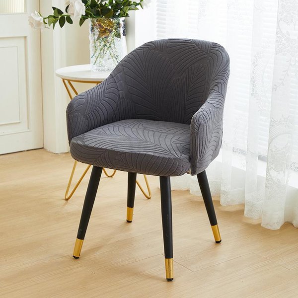 Funda Para Silla De Comedor Curvada Simple Terciopelo Tallado Hoja Grande Funda Para Silla De Maquillaje EláStica Todo Incluido Universal Silla Alta Con Brazos 40*43Cm-image