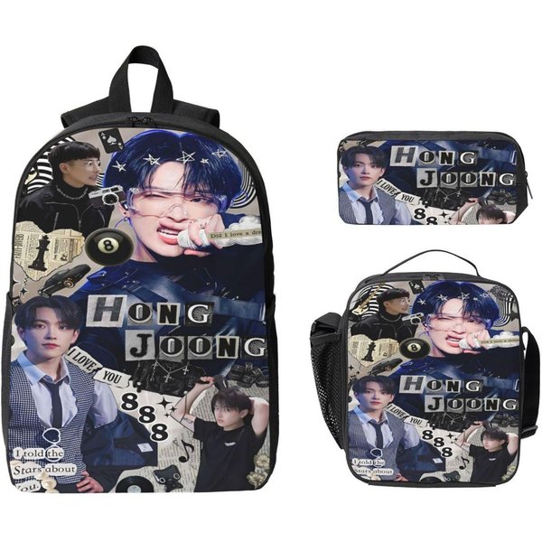 Zestaw 3 PlecakóW Ateez Kpop Music Band Dla ChłOpca I Dziewczynki, PióRniki, Zestawy PlecakóW Z PudełKiem Na Lunch Dla UcznióW, Plecaki Gray-image