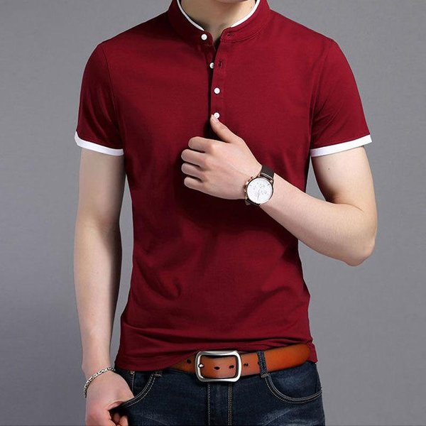 Camiseta De Manga Corta Para Hombre Verano Nueva Camisa Polo Con Cuello Alto Para Hombre Camisa Base De Media Manga Xxxxl Beige-image
