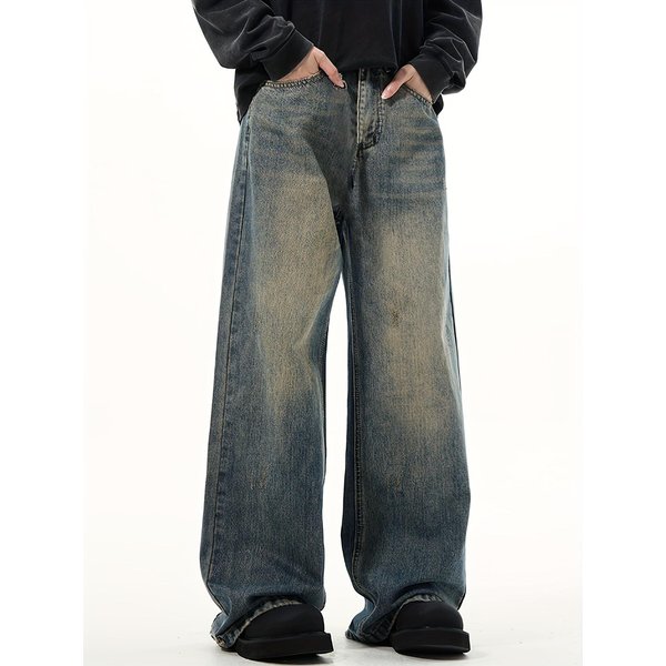 Jeans De Moda Para Hombre De Corte Holgado Y Pierna Ancha, Pantalones Vaqueros Casuales De Estilo Urbano Para Uso Diario Informal, Pantalones Fluidos XL-image