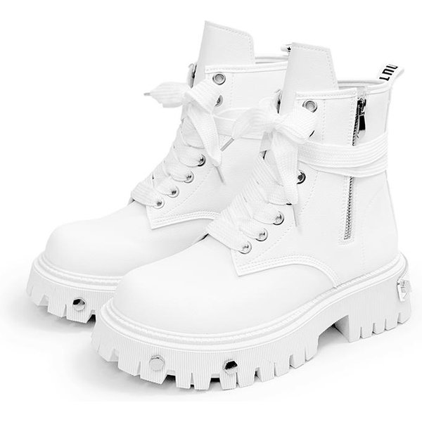 MęSkie Buty Za Kostkę Na Platformie Damskie Sneakersy SkóRzane Sznurowane Gotyckie Obcasy Luksusowe Vintage Modne Projektant Czarne MęSkie Buty 45 White-image