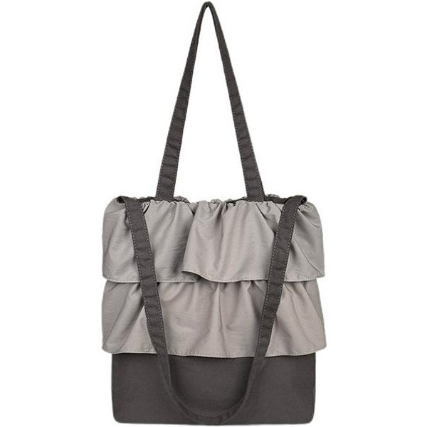 Bolso Tote Arrugado De Gran Capacidad Con Un Estilo Relajado Y Un Bolso De Lona Simple Gris-image