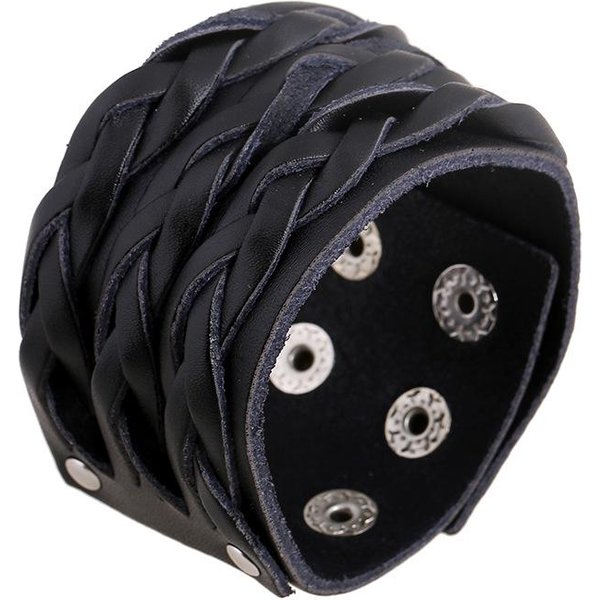 Modyle Pulsera Ancha De Cuero Genuino Moda MarróN Negro Pulseras Cuff Anchas Brazaletes Pulsera De MuñEca Punk Vintage JoyeríA Para Hombres Black-image