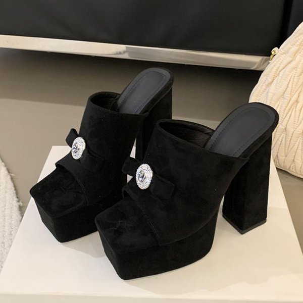 Zapatos De Plataforma Gruesa Negros De Verano Liyke Para Mujer Sexy Fiesta Stripper Tacones Altos Gruesos Zapatillas Mujer Hebilla MetáLica Sandalias De DiseñAdor 40 Negro-image