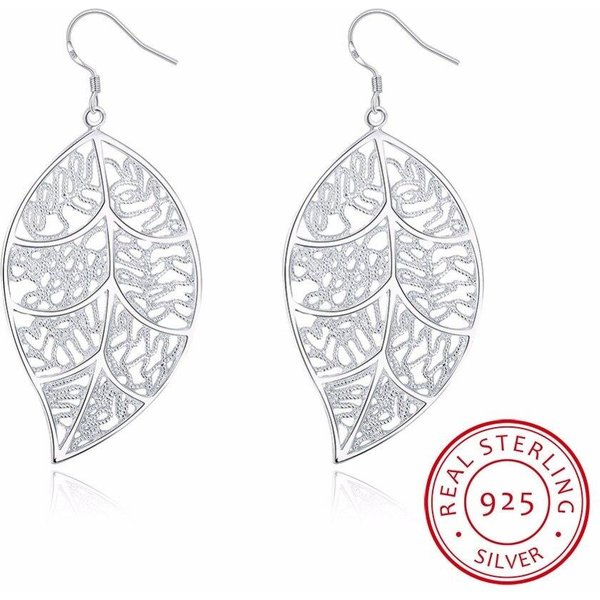 Lekani Plata De Ley 925 Pendientes Colgantes De Hoja Grande Hueca Brincos Para Mujer Boda JoyeríA Fina Regalo Accesorios Pendientes-image