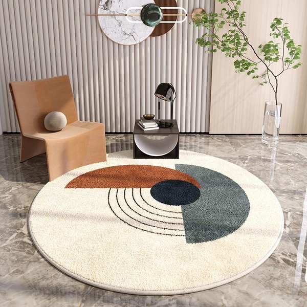 Lekki Luksusowy Salon OkrąGłY Dywan Minimalistyczne Kremowe Dywany Do Sypialni Puszysty MięKki Dywan Dekoracyjny Do Salonu Domowy Gruby Pluszowy Dywanik 80X80Cm-image
