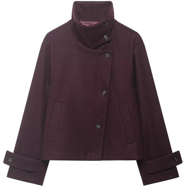 Abrigo De OtoñO Invierno Para Mujer, Estilo Holgado Y Casual, Sencillo, Manga Larga, Hebilla, Cuello Alto L-image