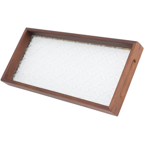Bandeja Rectangular Para Servir Té Nogal Vidrio Robusta Madera Vidrio Bandeja De Té Para Pastel Pan Desayuno Merienda S 100X40X0.3Cm / 39.4X15.7X0.1In White-image