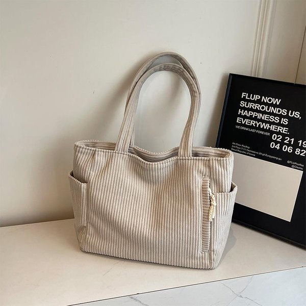 Bolso De Pana Nuevo Gran Capacidad Bolso Tote Para Desplazamientos Bolso Escolar Para Estudiantes Simple Color SóLido Plisado Un Hombro Gray-image