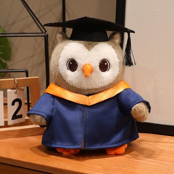 Bata GraduacióN BúHo MuñEco Peluche Relleno V Babero Animal Dibujos Animados Vestido Doctor Licenciado Mascota Recuerdo CompañEro Peluche Regalo 24Cm Black-image