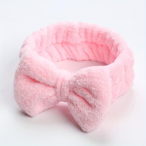 Set De Diadema Con Lazo De Color SóLido Para Mujer, Diadema De Belleza Para Lavado Facial, Maquillaje, MuñEquera, Accesorio Para El Cabello De Franela, Diadema Para Lavado Facial, MuñEquera Color Rosa-image
