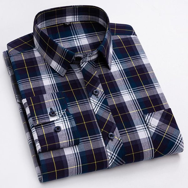 Camisa De Manga Larga A Cuadros 100% AlgodóN Puro Para Hombre Primavera/Verano Casual Camisa Totalmente De AlgodóN VersáTil Estilo De Negocios Para Hombres JóVenes 44 Gray-image