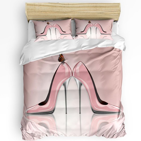 3 Piezas ColeccióN De Ropa De Cama Cuadros Rosas Textil Del Hogar Funda NóRdica Funda De Almohada Ropa De Cama Para NiñO Adolescente Chica ColeccióN De Fundas EU Single(135X200Cm)-image
